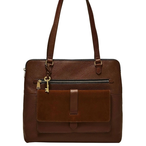 Fossil Kinley Leather and Suede Shopper Tote Claret Red